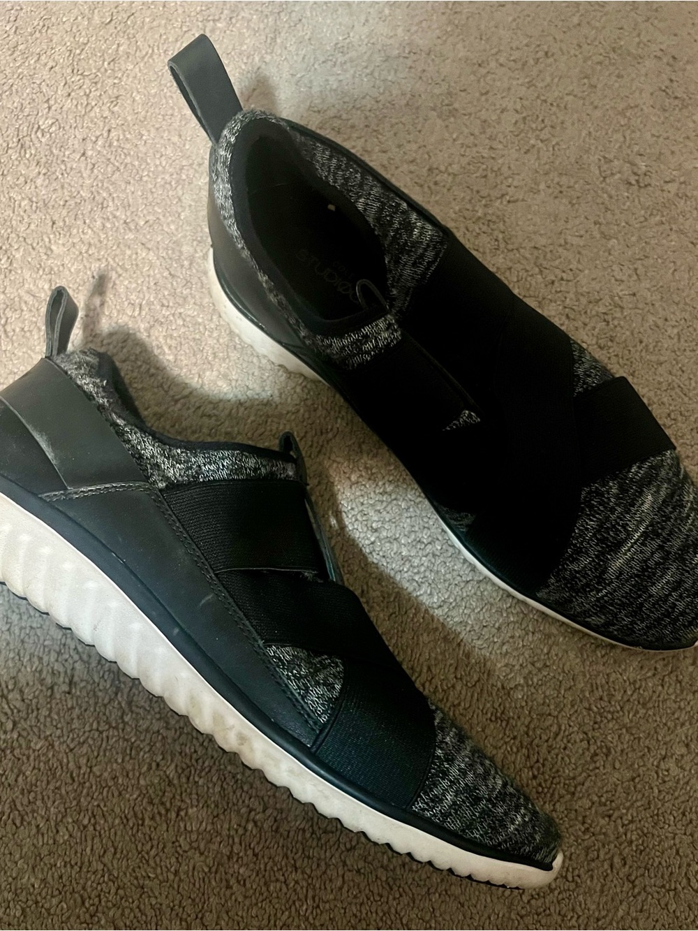 Cole Haan Black and Gray ZeroGrand Slip-On Knit Sneakers